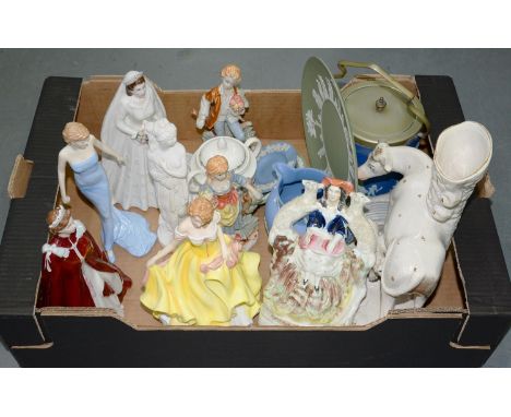 MISCELLANEOUS DECORATIVE CERAMICS, INCLUDING WEDGWOOD JASPER WARE, ROYAL WORCESTER, ROYAL DOULTON AND OTHER FIGURINES 