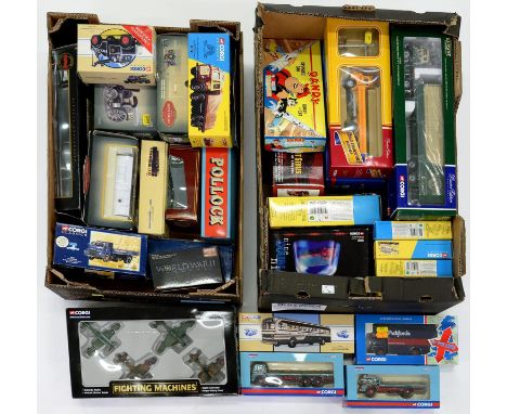 A COLLECTION OF CORGI DIE-CAST VEHICLES, INCLUDING BUSES, AIRCRAFT, TRACTION ENGINE, LORRIES AND CLASSICS, ALL BOXED 