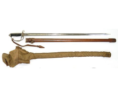 AN 1821 PATTERN ROYAL ARTILLERY OFFICER'S SWORD AND LEATHER SERVICE SCABBARD, THE ETCHED BLADE WITH GVR CIPHER AND INSCRIBED 