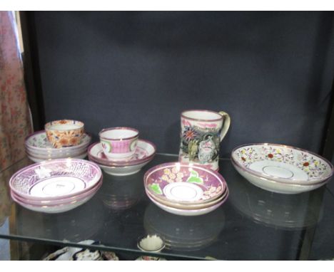Lustre Ware - Sailor's Farewell mug, Crimea 'frog' mug &amp; two cups and various saucers (some Ex. Stephen Long Antiques)  