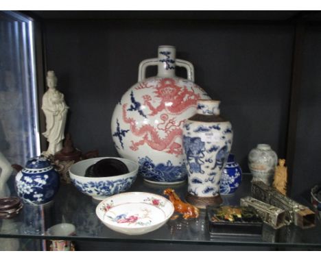 A modern chinese moon flask and various modern oriental china  