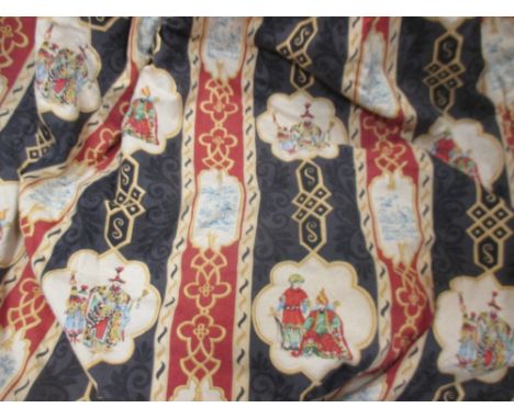 Two pairs of printed cotton interlined curtains, decorated with Chinese patterns, drop 200cm x 120cm wide (4)  