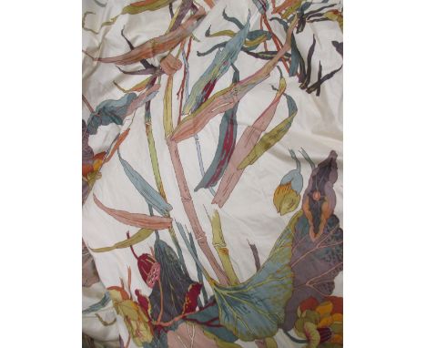 A pair of cotton chintz interlined floral pattern curtains, 8ft approx drops with pelmet  
