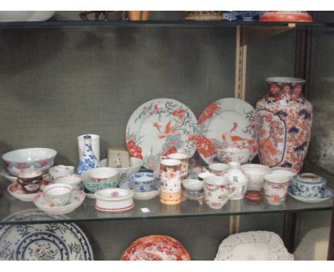 Asian and English teabowls, saucers, cups, vases etc (some damaged)  