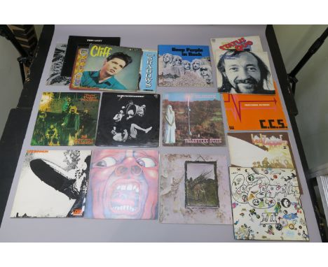 17 Rock and prog rock LP vinyl records including King Crimson in the Court of the Crimson King first pressing Pink i label IL