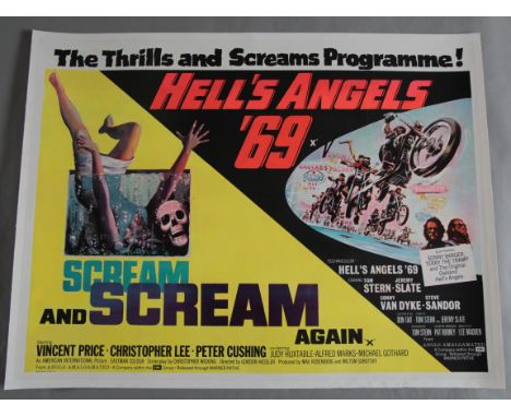 Two double-bill Quad film posters - Scream and Scream Again ( stars Christopher Lee, Peter Cushing and Vincent Price) / Hell 