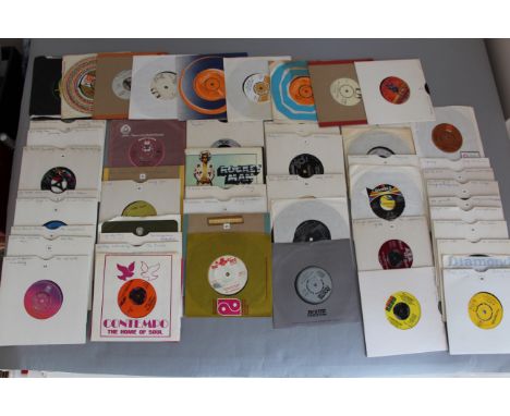 51x 7 inch vinyl single records including mainly soul with other genres titles are Desmond Decker - Israelites TRM 9003, Roge