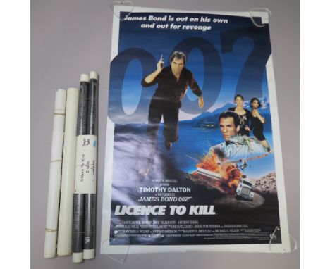 James Bond film posters including three one sheets for Licence to Kill starring Timothy Dalton in rolled ex measuring 27 x 40