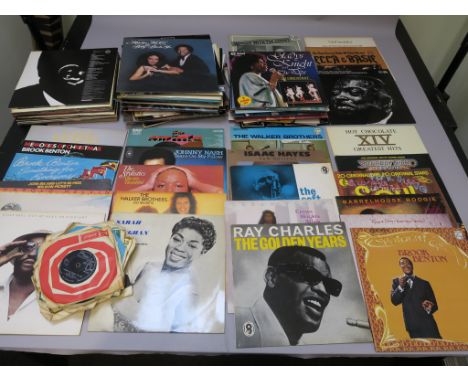 Large collection of LP records and some singles with soul and jazz interest. Artists include Ray Charles, Brook Benton, Hot C