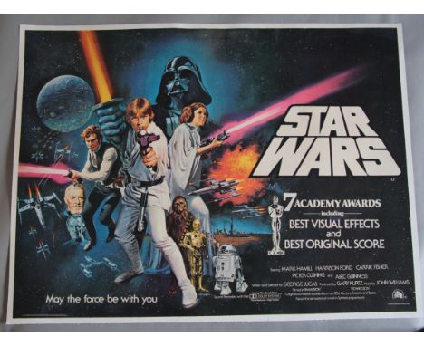 Star Wars (1977) original British Quad style C film poster linen backed with art by Tom Chantrell from George Lucas classic s