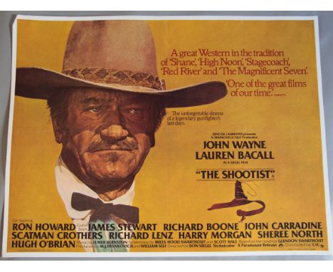 The Shootist John Wayne original British quad linen backed film poster with detailed painted portrait of cowboy John Wayne in