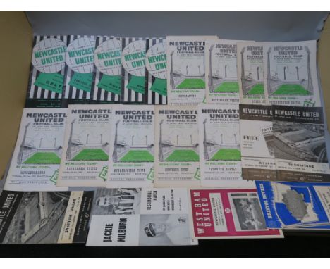 Newcastle United football programmes from the 1960s including Jackie Milburn testimonial match programme from 1967, West Ham 