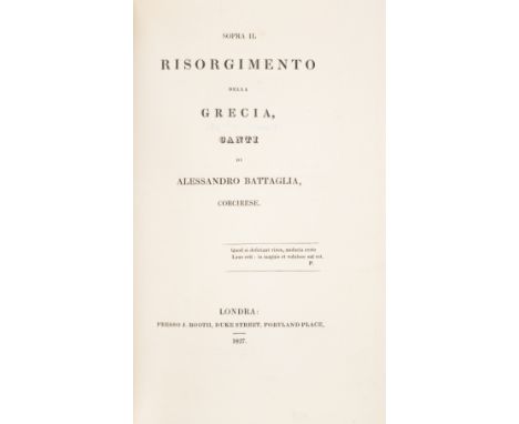 Byroniana.- Battaglia (Alessandro) Sopra il Risorgimento della Grecia, first edition, errata slip at end with 2 ms addenda, b