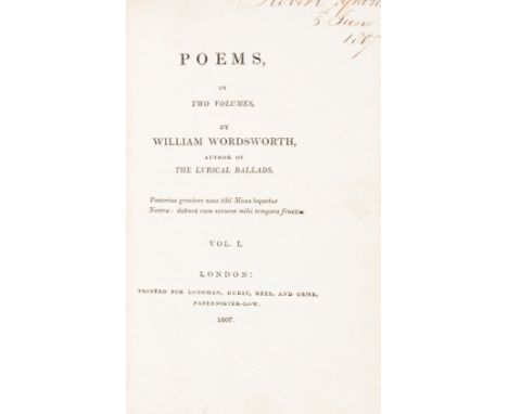 Wordsworth (William) Poems, 2 vol. in 1, first edition, first state, cut signature of the author to front pastedown, half-tit