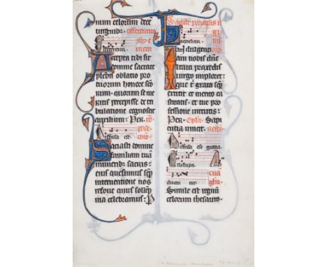 Illuminated Manuscript.- Leaf from the Beauvais Missal, in Latin, illuminated manuscript on parchment, single leaf, with doub