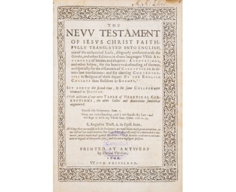 Bible, English. The New Testament of Jesus Christ faithfully translated into English, [Douai-Rheims version], title within de