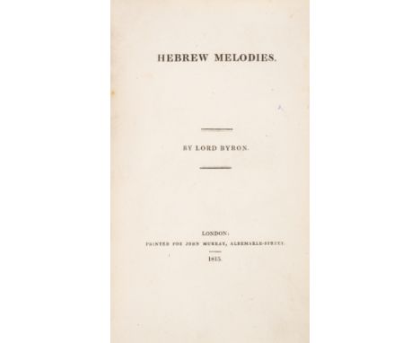 Byron (George Gordon Noel, Lord) Hebrew Melodies, first edition, first issue, with 4-line announcement of Samuel Rogers' Jacq