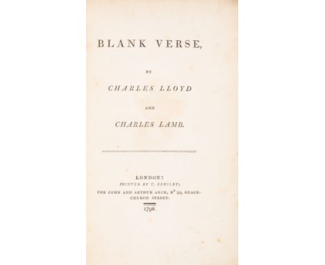 Lloyd (Charles) and Charles Lamb. Blank Verse, first edition, faint stain to front free endpaper and title, spotting, some li