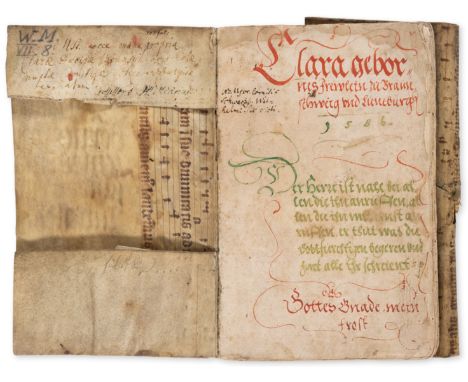 Clara von Braunschweig-Lüneburg's copy.- [Prayerbook], manuscript in German, 205pp., title in red and green ink, text in blac
