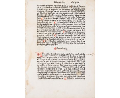 Caxton (William).- Original Leaf (An) from the Polycronicon printed by William Caxton at Westminster in the year 1482..., one