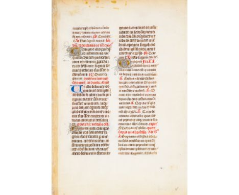 Illuminated leaves.- Flemish Illuminator.- Single leaf from a Psalter, manuscript in Latin, on vellum, 19 lines, in black ink