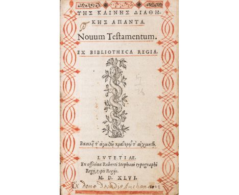 Bible, Greek.- Tes Kaines Diathekes Apanta [graece], Novum Testamentum, 2 parts in 1, first edition, second issue (with Novem