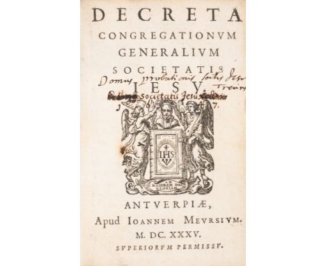 Jesuits.- Decreta congregationum generalium Societatis Jesu, Antwerp, Jan van Meurs, 1635 bound with Canones congregationum g