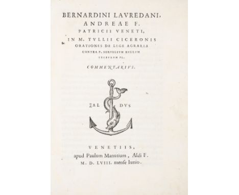 Cicero against agrarian reform.- Loredano (Bernardino) In M. Tullii Ciceronis orationes de lege agraria contra P. Servilium R