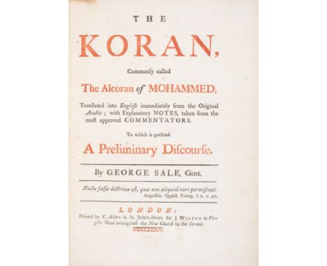 Sales (George) The Koran, Commonly called The Alcoran of Mohammed, first edition, title in red and black, three engraved gene