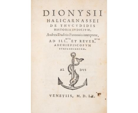 Criticism of Thucydides.- Dionysius, Halicarnassensis De Thucydidis Historia Iudicium, first Aldine edition, collation: A-Y4 