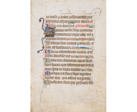 Illuminated leaves.- Single leaf from a Breviary, manuscript in Latin, on vellum, double column, 34 lines, in black and red i