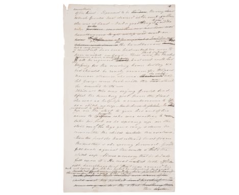 Edgeworth (Maria,&nbsp;novelist and educationist, 1768-1849) One page of a leaf of the autograph manuscript of her novel Garr