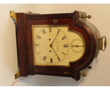 James McCabe, London: a George III mahogany cased bracket clock with brass chamfered feet, pineapple finials and carry handle