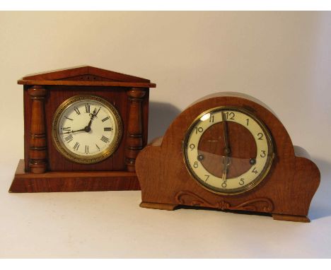 A mid 20th Century walnut cased 8 day mantel clock with Westminster/Whittington chimes, movement by HAC, together with an ear