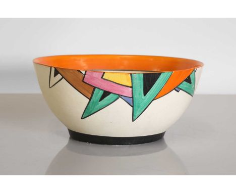 A Clarice Cliff Latona ware fruit bowl, 1930s, decorated in the 'Stained Glass' pattern over a white Latona glazed ground, in