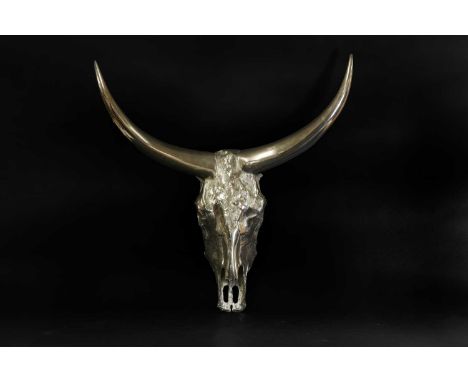 A cast and polished model of an American shorthorn skull, modern, naturalistically modelled, 70cm wide25cm deep70cm highCondi