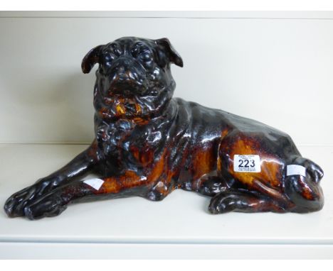 VINTAGE CERAMIC PUG 23 X 46 CMS SIGNED TO THE UNDERSIDE, J.S.RODMILS KENSINGTON LONDON W.8