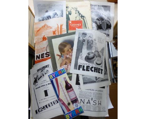 QUANTITY OF VINTAGE ADVERTISEMENTS & BYRRH ADVERTISING THERMOMETER