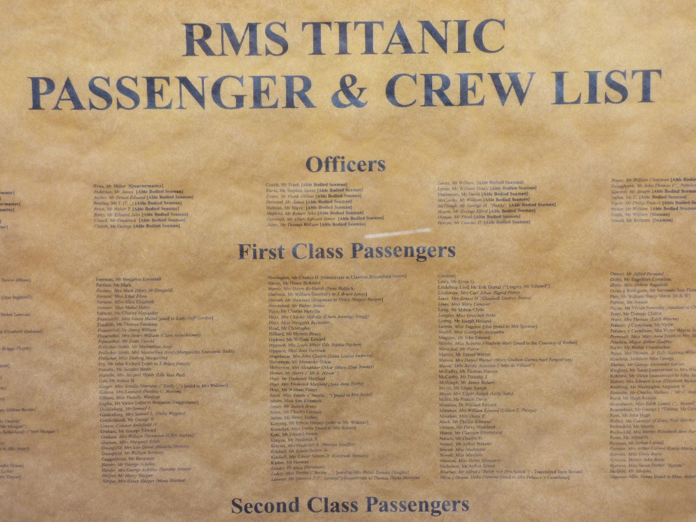 RMS TITANIC, PASSENGER & CREW LIST IN FRAME