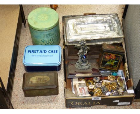 MIXED BOX INCLUDING COSTUME JEWELLERY & VINTAGE TINS