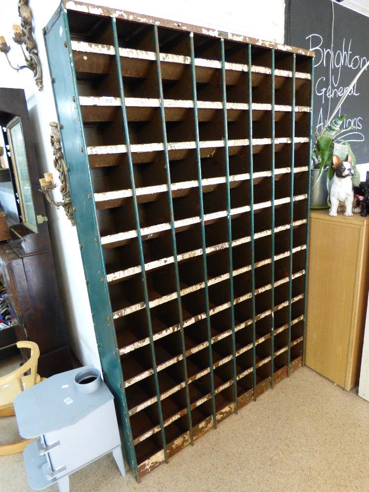 LARGE INDUSTRIAL METAL PIGEON HOLE STORAGE UNIT, 183 X 124 CMS