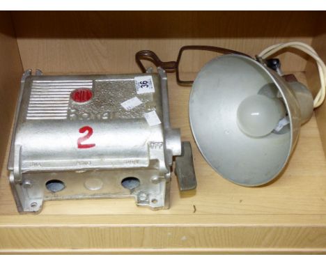 INDUSTRIAL 30 AMP 'ROYAL' ELECTRIC SWITCH CASE &amp; CLIP ON LAMP, STEAM PUNK