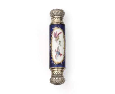 A French Silver-Gilt Mounted Porcelain Double Scent-Bottle, The Mounts Maker's Mark JM, Hammer and Stars Above, Retailed by B