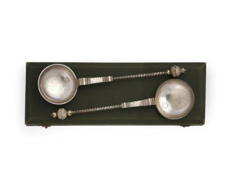 A Pair of Norwegian Parcel-Gilt Silver Spoons, by Marius Hammer, Bergen, Circa 1900, each in the 17th century style, with rou