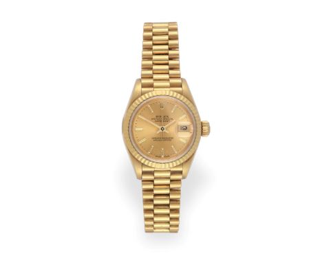 A Lady's 18 Carat Gold Automatic Calendar Centre Seconds Wristwatch, signed Rolex, Oyster Perpetual, Superlative Chronometer 
