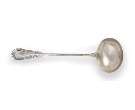 A Victorian Silver Soup-Ladle, by George Adams, London, 1872, Lily pattern, engraved with a crest, 33.5cm long, 8oz 17dwt 