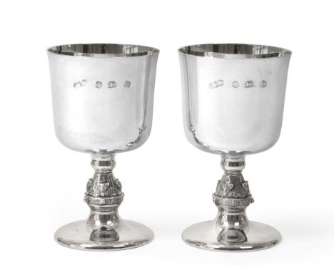 A Pair of Elizabeth II Silver Goblets, by Reid and Sons Ltd., Sheffield, 1978, each with slightly tapering cylindrical bowl, 