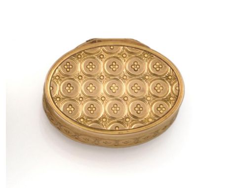 A Swiss or German Gold Patch-Box, Maker's Mark GB Incuse Crowned, First Quarter 19th Century, oval, the hinged cover, sides a