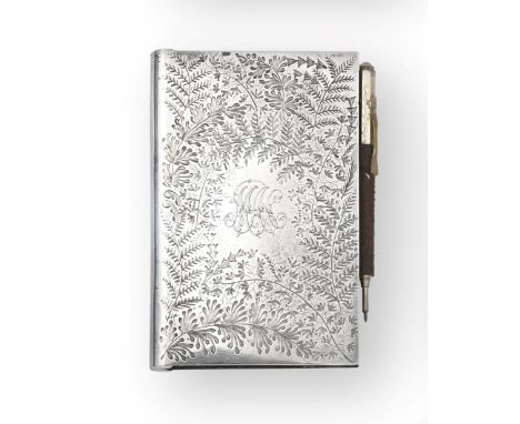 A Victorian Silver-Mounted Card-Case, by Sampson Mordan and Co., London, 1879, oblong, the hinged cover and base each engrave