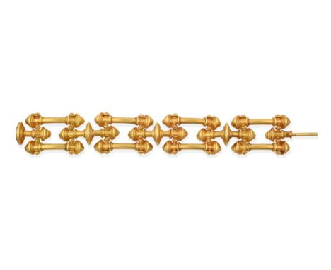 An Archaeological-Revival Bracelet, by Castellani, circa 1860, the articulated bracelet in Roman Taste composed of three rows